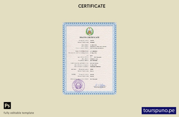 listo para imprimir plantilla PSD de certificado de defunción de Djibouti